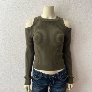 Debut Olive Green Ribbed Cold Shoulder Long Sleeve crew neck Sweater